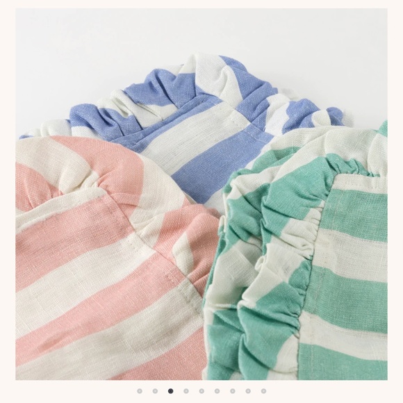 MERI MERI STRIPE RUFFLE FABRIC NAPKINS SET OF 4 - LINEN 18"x18" - Picture 2 of 10